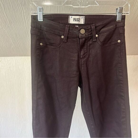 Revolve Paige Coated Denim Pants Black Cherry Silk Verdugo Skinny Ankle Jeans - Picture 4 of 8